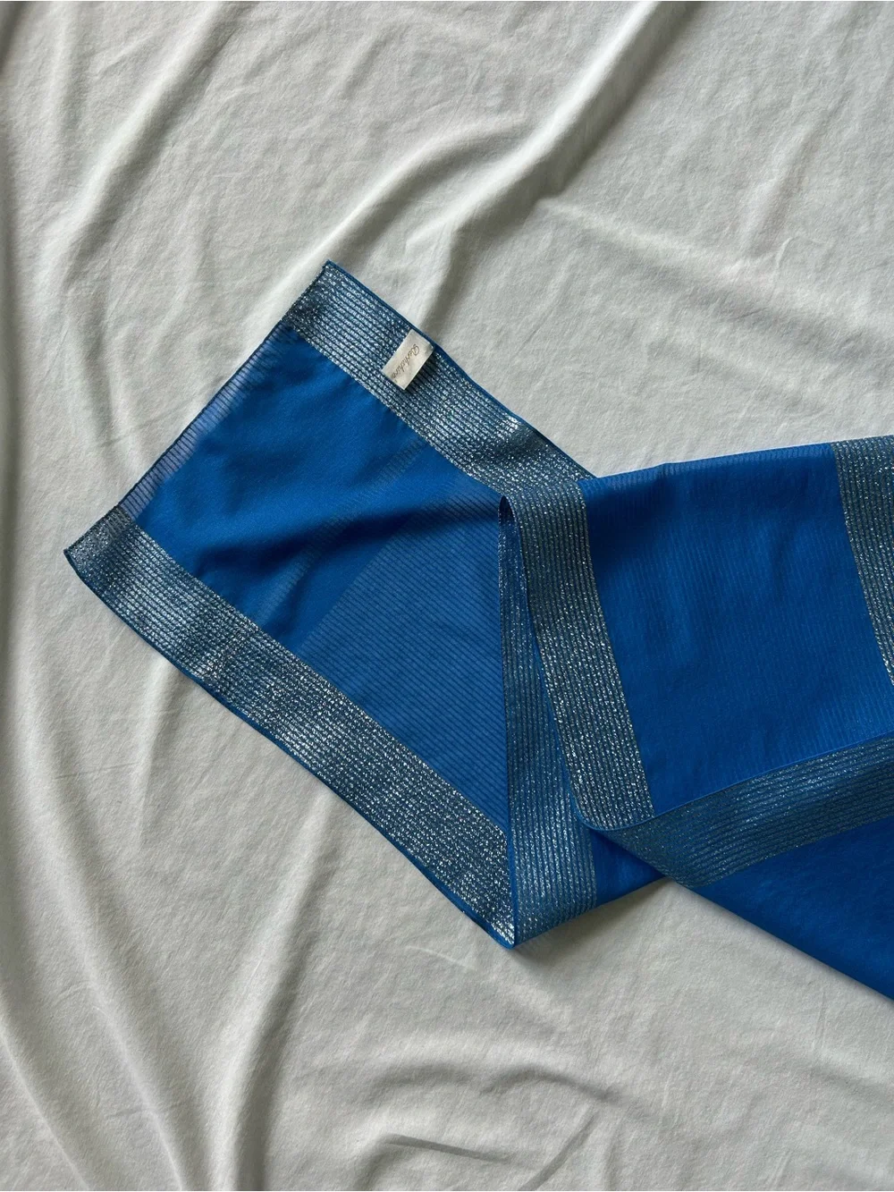 Berkshire Sheer Royal Blue Scarf w/ Silver Metallic Lurex Trim Sash Headwrap